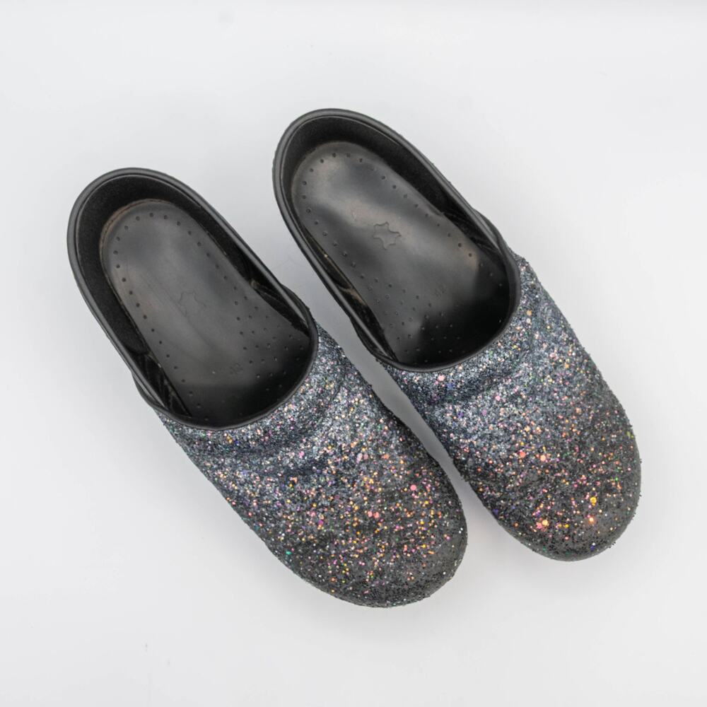 DANSKO Professional Glitter Clogs Black Multicolor Shimmer Comfort Shoe Size 42